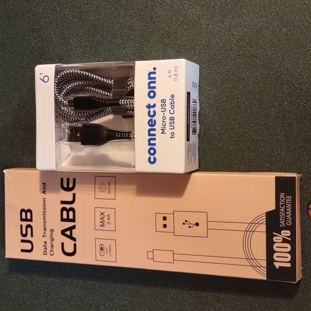 Bundle of 2 micro USB data transmission and data transfer cables 6ft long.NWOT